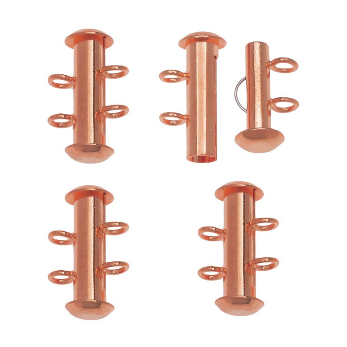 Slide Tube Clasps, 2-Strand with Vertical Loops 16.5x4mm, Copper Plated (4 Sets)