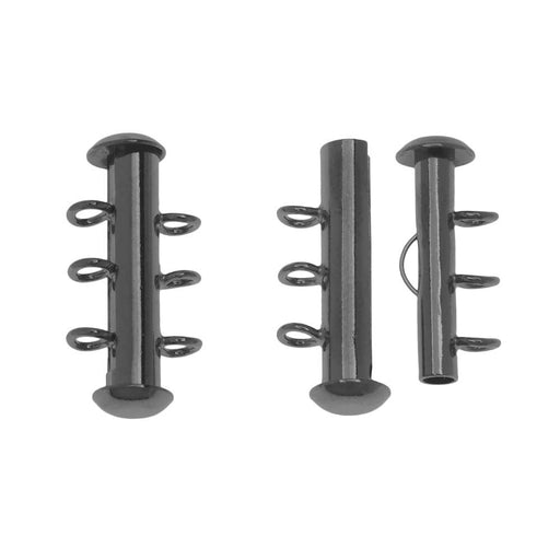 Slide Tube Clasps, 3-Strand with Vertical Loops 21.5x4mm, Gunmetal Finish (2 Sets)