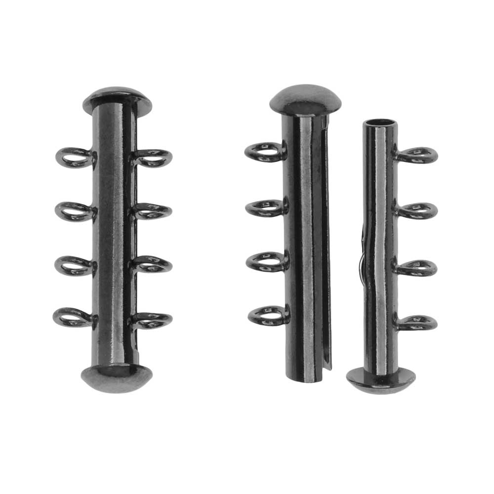 Slide Tube Clasps, 4-Strand with Vertical Loops 26x4mm, Gunmetal Finish (2 Sets)