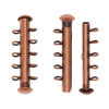 Slide Tube Clasps, 5-Strand with Vertical Loops 31.5x4mm, Antiqued Copper Plated (2 Sets)