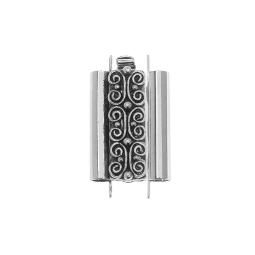 Elegant Elements Beadslides, Seed Bead Slide Tube Clasp w/ Squiggle 18x10mm, Antiqued Silver (1 Set)