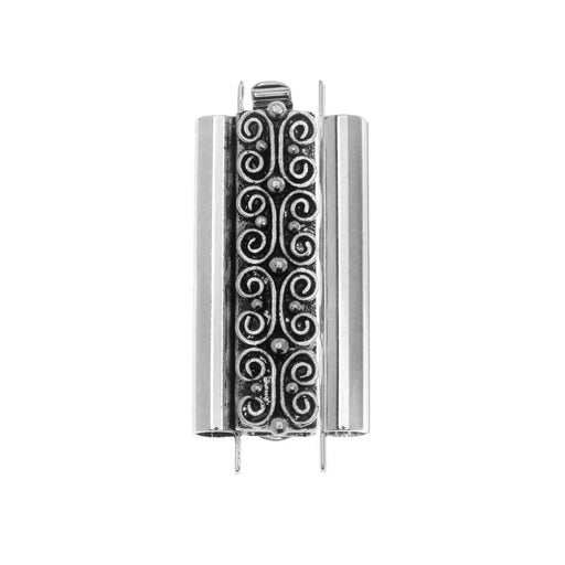 Elegant Elements Beadslides, Seed Bead Slide Tube Clasp w/ Squiggle 24x10mm, Antiqued Silver (1 Set)