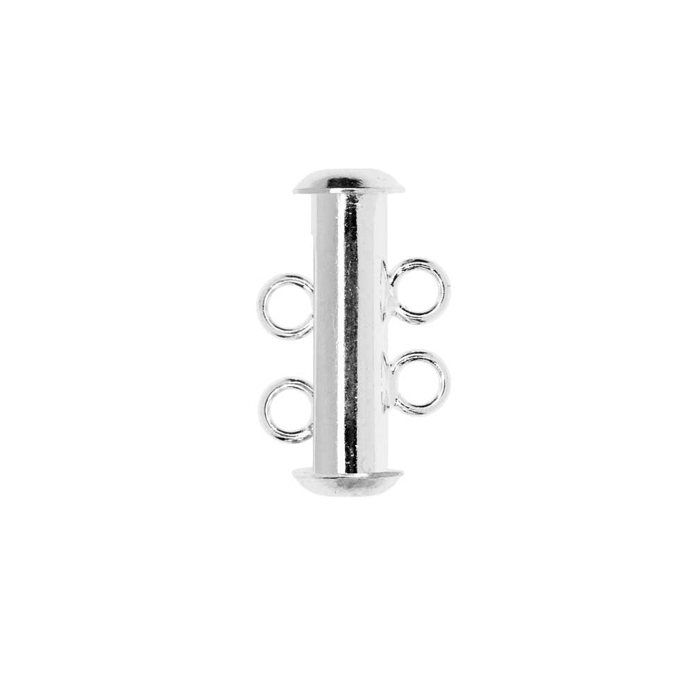 Magnetic Clasps, 2-Strand Slide Tube 17x4mm, Silver Plated (1 Set)