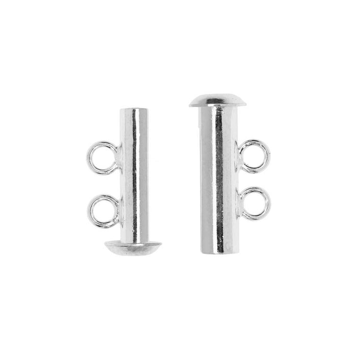 Magnetic Clasps, 2-Strand Slide Tube 17x4mm, Silver Plated (1 Set)