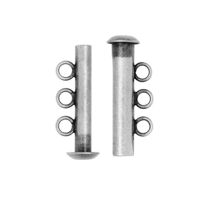 Magnetic Clasps, 3-Strand Slide Tube 22x4mm, Antiqued Silver Plated (1 Set)