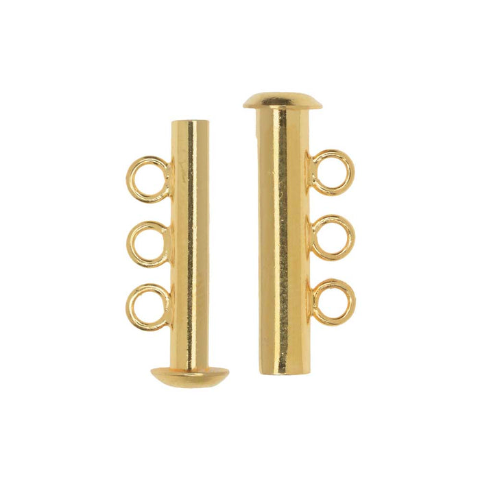 Magnetic Clasps, 3-Strand Slide Tube 22x4mm, Gold Plated (1 Set)