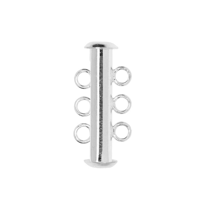 Magnetic Clasps, 3-Strand Slide Tube 22x4mm, Silver Plated (1 Set)