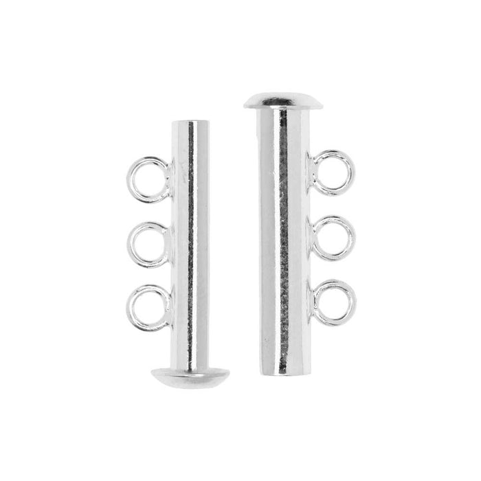 Magnetic Clasps, 3-Strand Slide Tube 22x4mm, Silver Plated (1 Set)