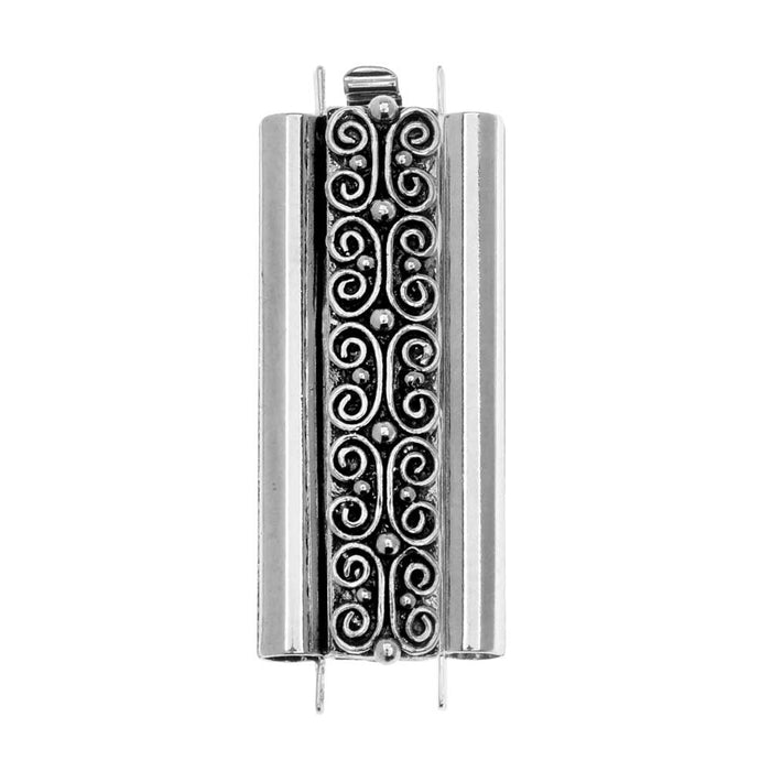 Elegant Elements Beadslides, Seed Bead Slide Tube Clasp w/ Squiggle 29x10mm, Antiqued Silver (1 Set)