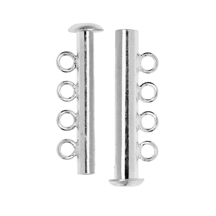 Magnetic Clasps, 4-Strand Slide Tube 27x4mm, Silver Plated (1 Set)