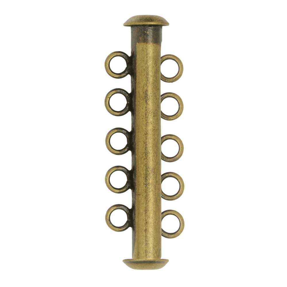 Magnetic Clasps, 5-Strand Slide Tube 32x4mm, Antiqued Gold Plated (1 Set)