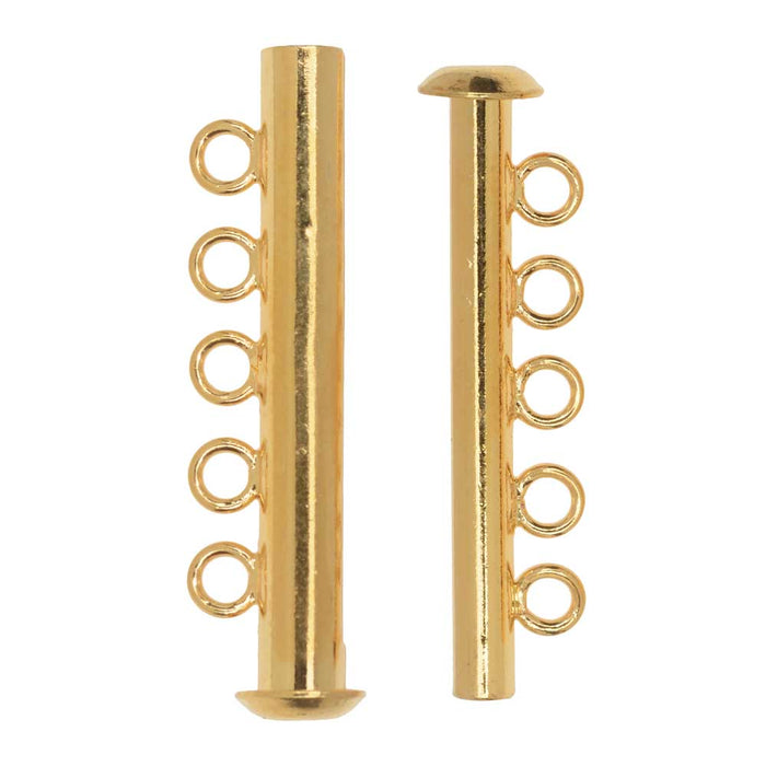 Magnetic Clasps, 5-Strand Slide Tube 32x4mm, Gold Plated (1 Set)