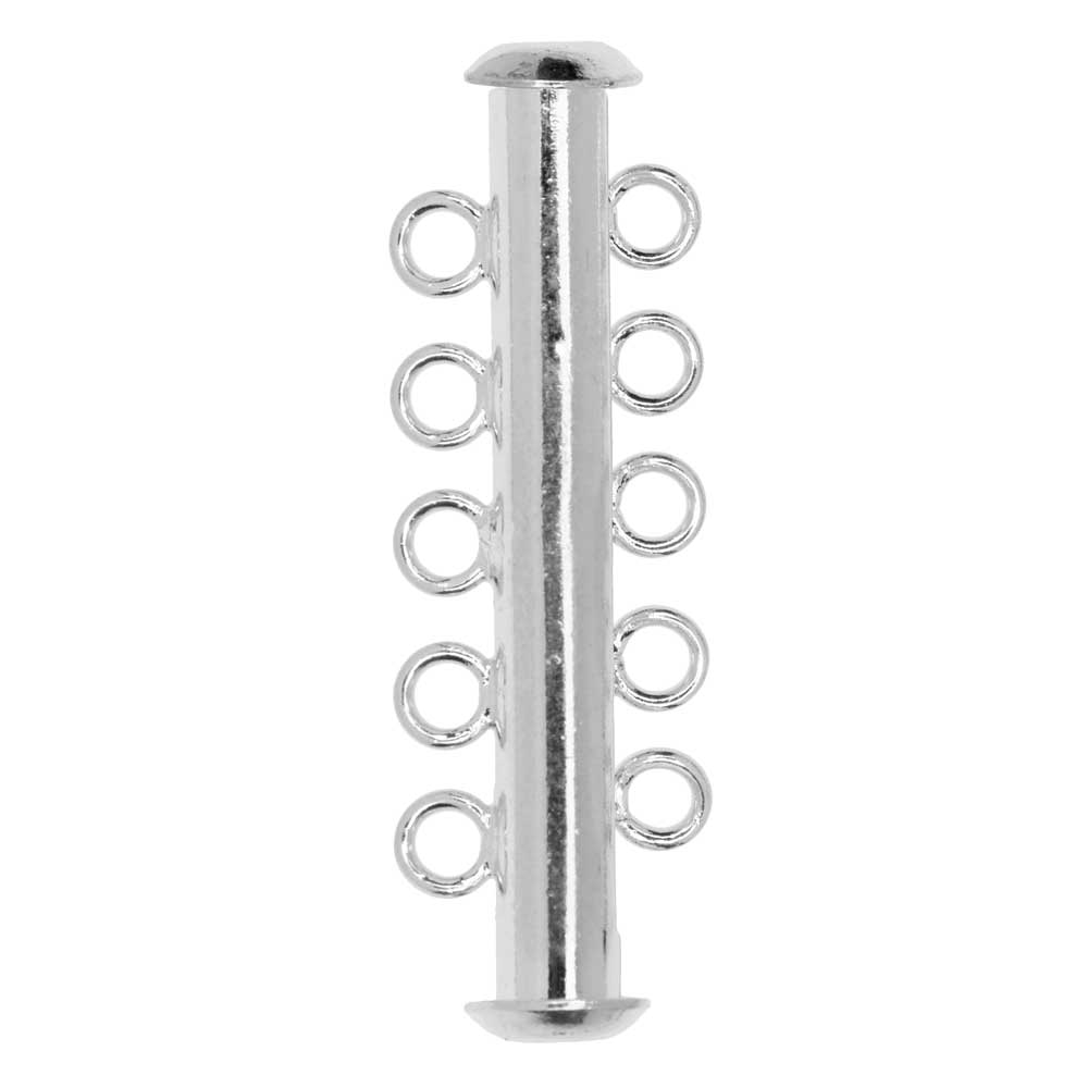 Magnetic Clasps, 5-Strand Slide Tube 32x4mm, Silver Plated (1 Set)