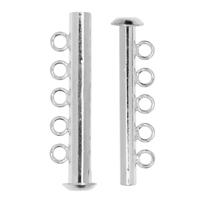 Magnetic Clasps, 5-Strand Slide Tube 32x4mm, Silver Plated (1 Set)