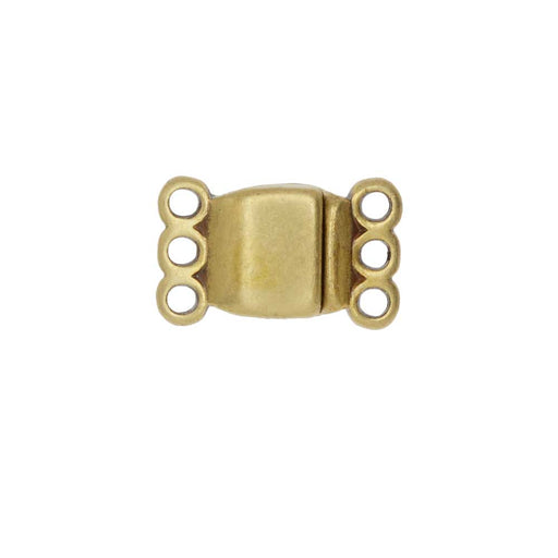 Magnetic Clasps, 3-Strand Rectangle 8x8.5mm, Antiqued Brass (1 Set)