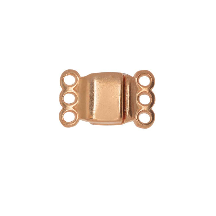 Magnetic Clasps, 3-Strand Rectangle 8x8.5mm, Rose Gold Plated (1 Set)