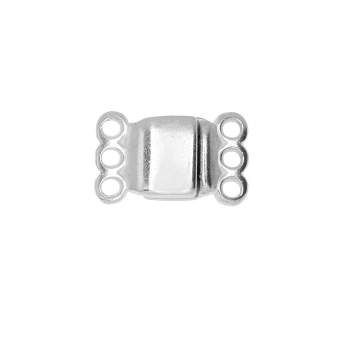 Magnetic Clasps, 3-Strand Rectangle 8x8.5mm, Silver Plated (1 Set)