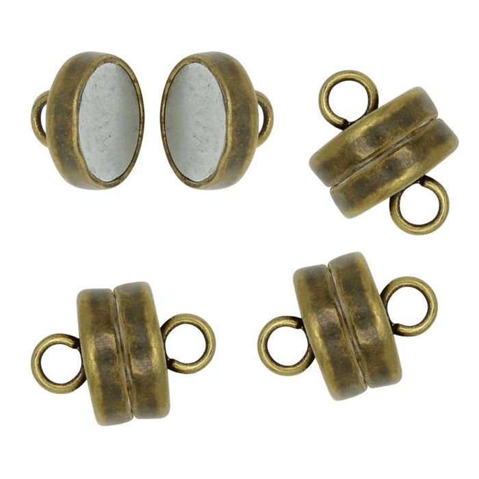 Magnetic Clasps, with Loops 7mm Diameter, Antiqued Brass Plated (1 Set)