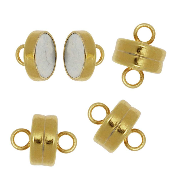 Magnetic Clasps, with Loops 7mm Diameter, Gold Plated (1 Set)