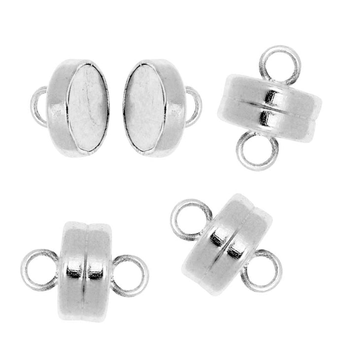 Magnetic Clasps, with Loops 7mm Diameter, Silver Plated (1 Set)