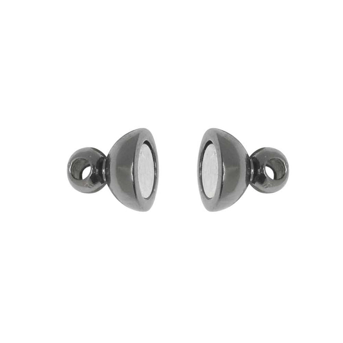 Magnetic Clasps, Smooth Round Ball with Loops 6mm Diameter, Gunmetal Tone Brass (1 Set)