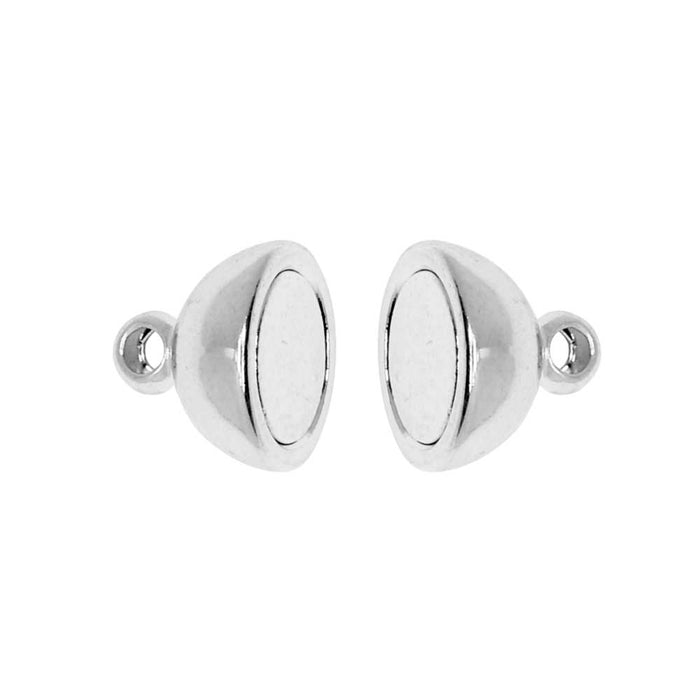 Magnetic Clasps, Smooth Round Ball with Loops 8mm Diameter, Silver Tone Brass (1 Set)