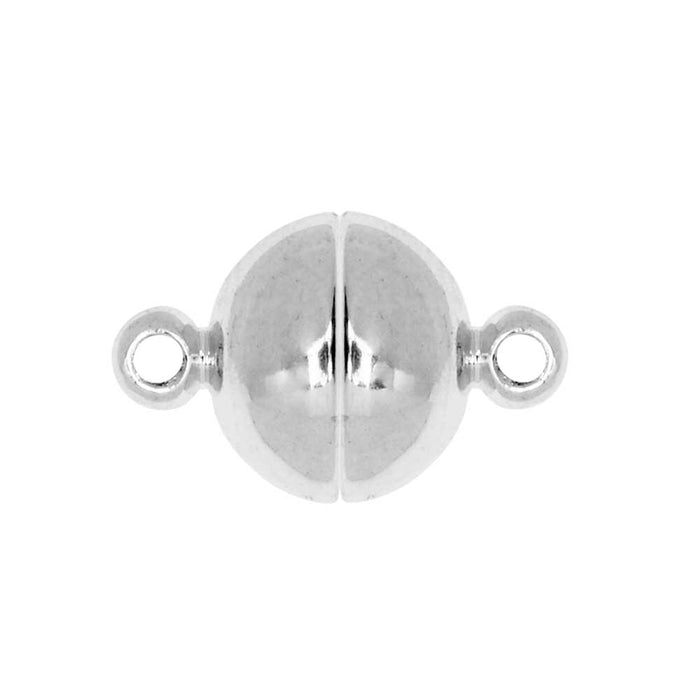 Magnetic Clasps, Smooth Round Ball with Loops 10mm Diameter, Silver Tone Brass (1 Set)