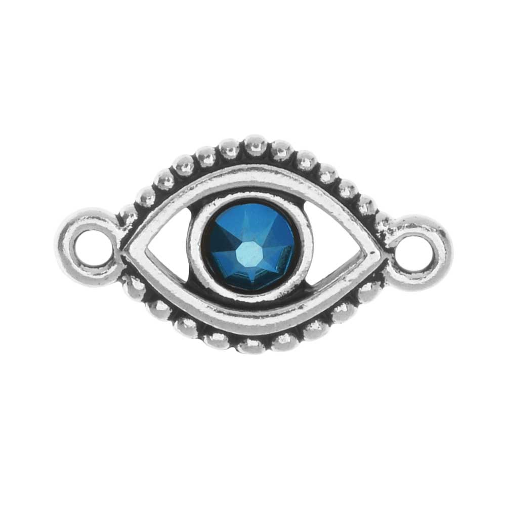 TierraCast Pewter Link, Evil Eye with Crystal 21x12mm, Silver Plated (1 Piece)