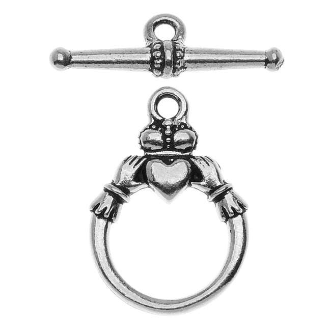 TierraCast Celtic Collection, Toggle Clasps, Claddagh 15mm, Antiqued Silver Plated (1 Set)