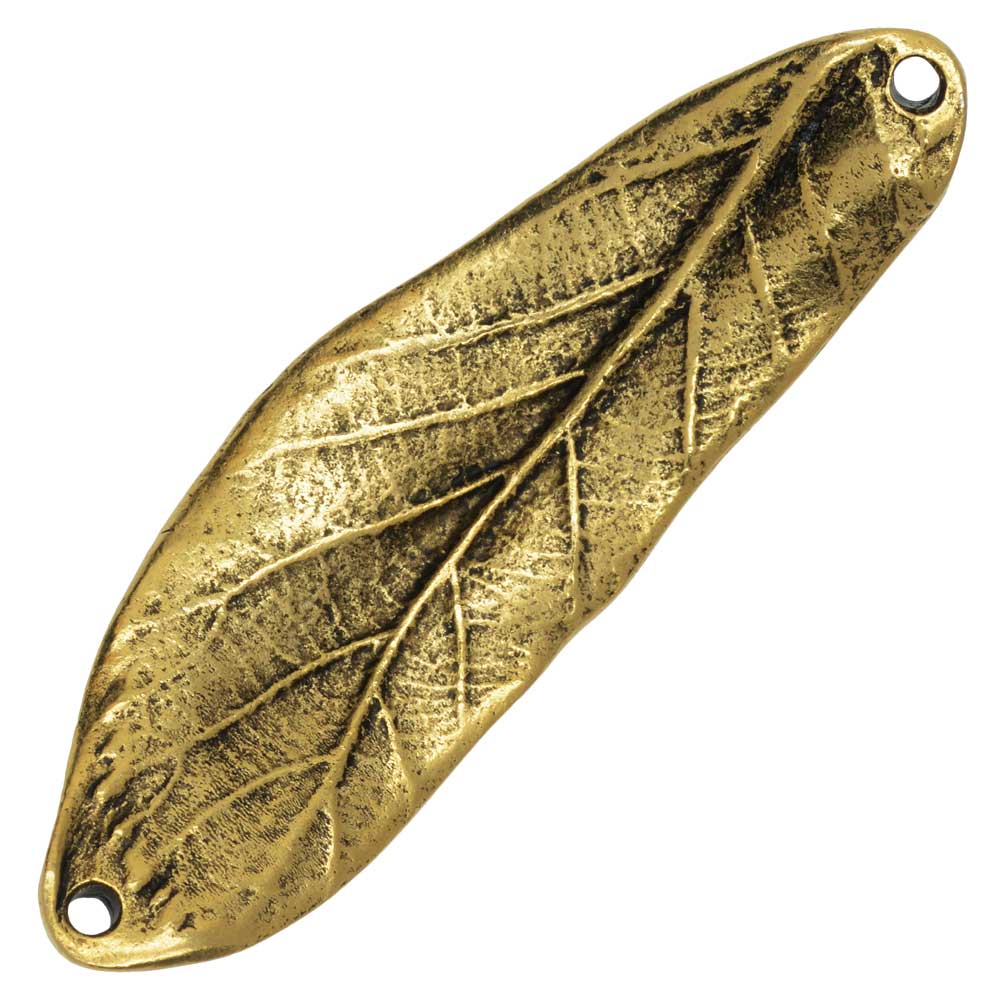 Nunn Design Connector Link, Curved Leaf 50mm, Antiqued Gold Plated (1 Piece)