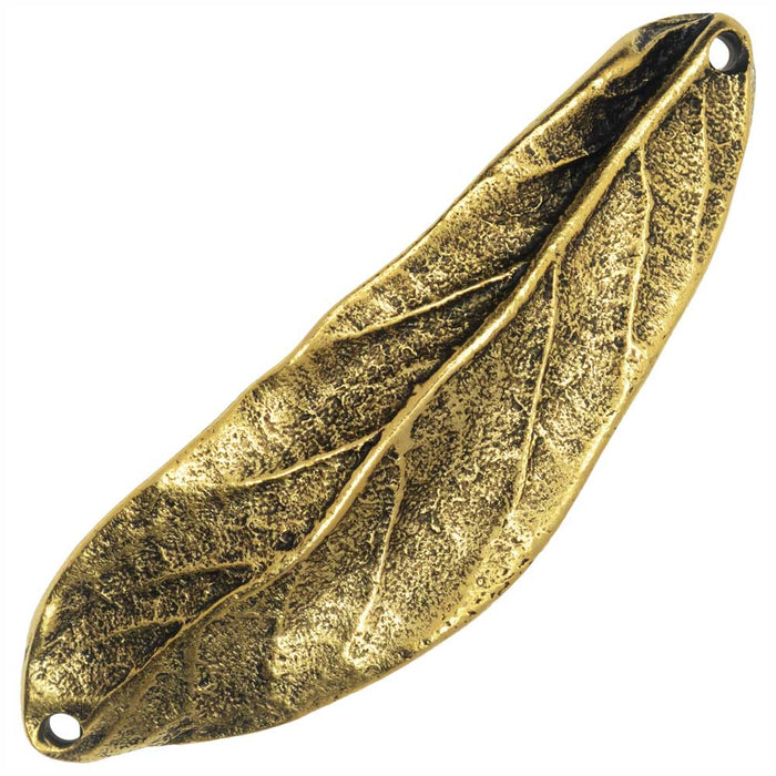 Nunn Design Connector Link, Curved Leaf 50mm, Antiqued Gold Plated (1 Piece)
