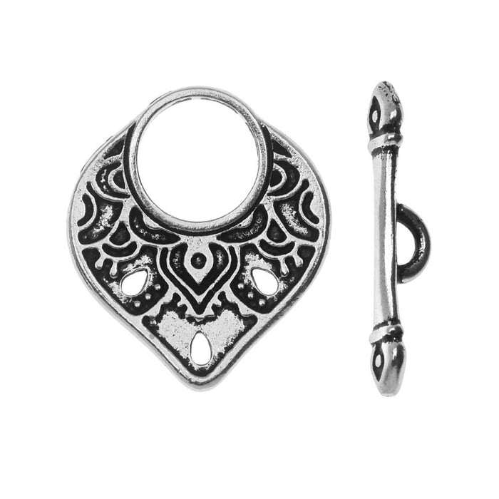 TierraCast Pewter Toggle Clasps, Temple 21x18.5mm, Antiqued Silver Plated (1 Set)