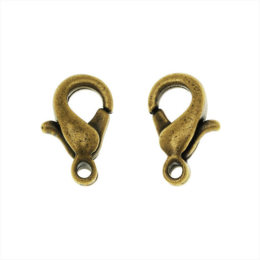 Lobster Clasps, Curve 10mm, Antiqued Brass (20 Pieces)