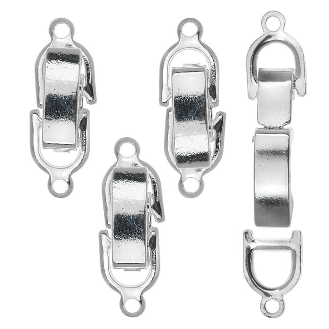 Fold-Over Lever Clasp, For Bracelets 18x6mm, Silver Plated (4 Pieces)