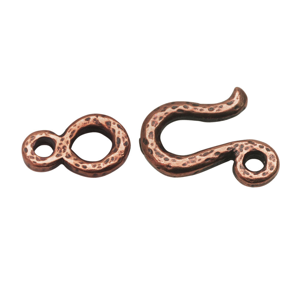 TierraCast Hook & Eye Clasps, Hammered 14mm, Antiqued Copper Plated (1 Set)