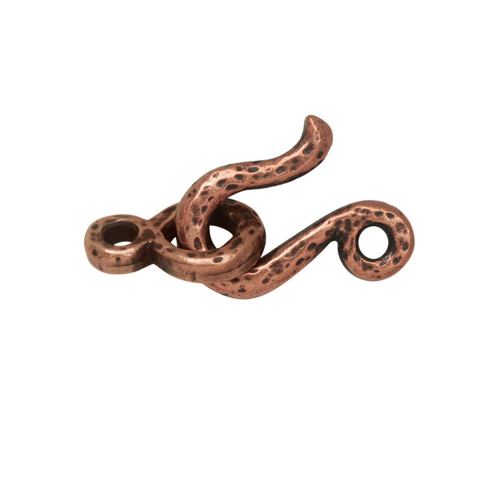 TierraCast Hook & Eye Clasps, Hammered 14mm, Antiqued Copper Plated (1 Set)