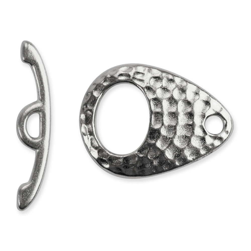 Toggle Clasp, Hammertone Ellipse 16mm, White Bronze Plated, by TierraCast (1 Set)