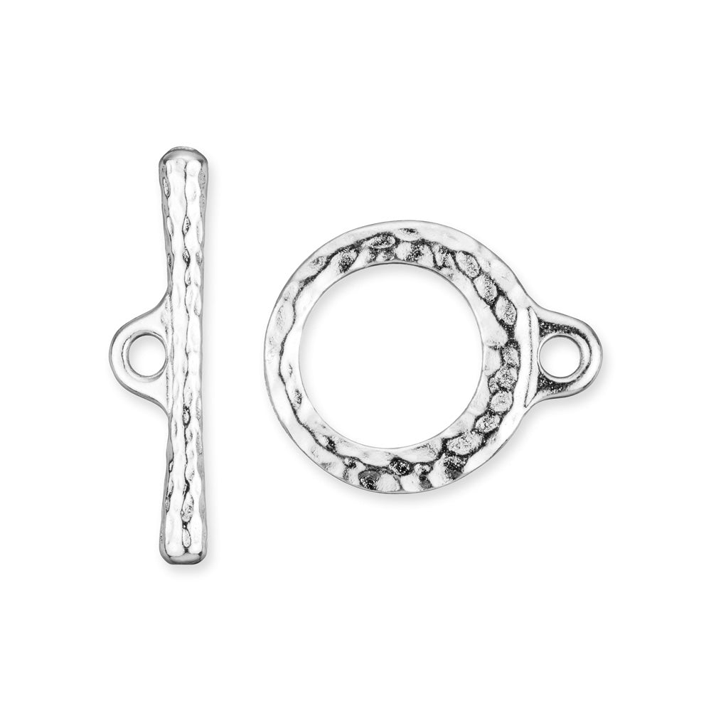 Toggle Clasps, Hammered Craftsman 16.5mm, White Bronze Plated by TierraCast (1 Set)