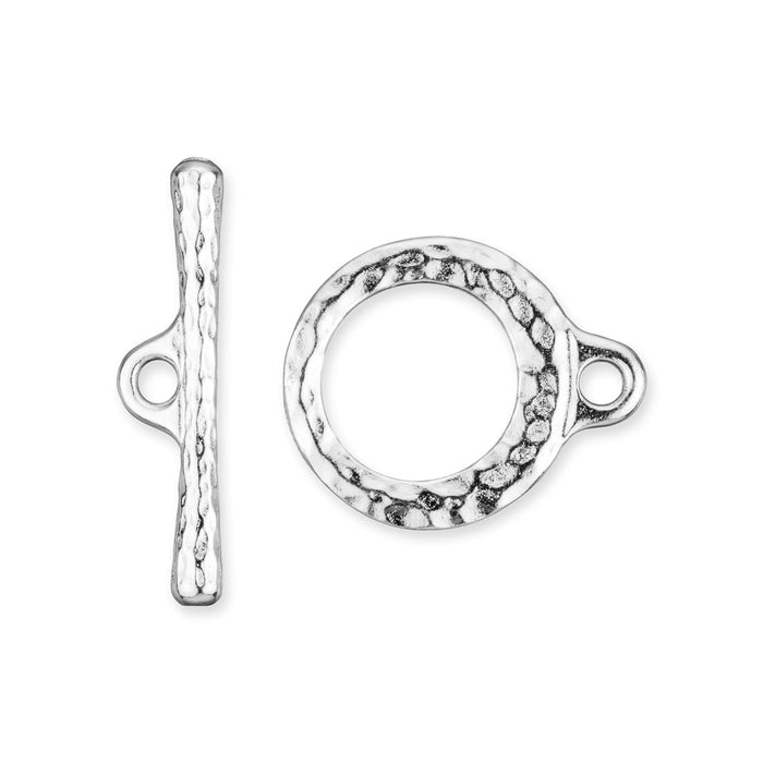 Toggle Clasps, Hammered Craftsman 16.5mm, White Bronze Plated by TierraCast (1 Set)