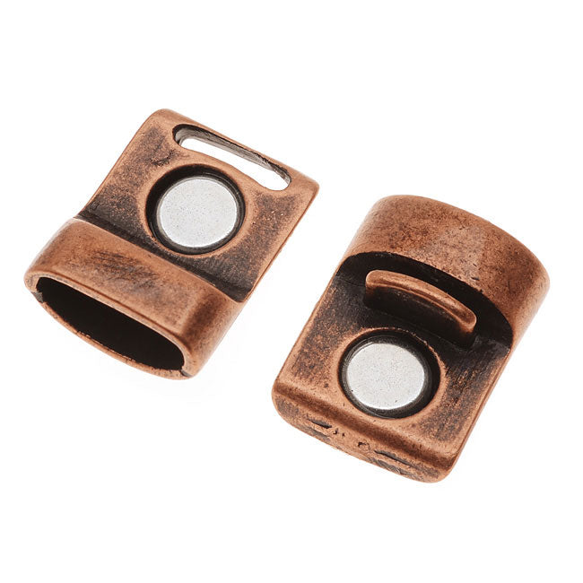 Regaliz Mini Cork Cord Findings, Magnetic Clasp Fits 10x5mm Stitched Mini Cord, 1 Set, Ant. Copper