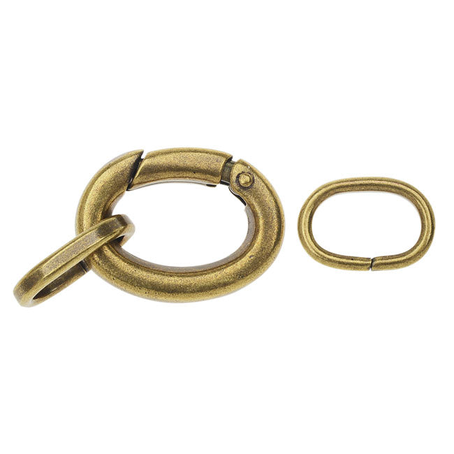 Lobster Clasps, Oval with 2 Jump Rings 20x15mm, Antiqued Brass Plated (1 Set)
