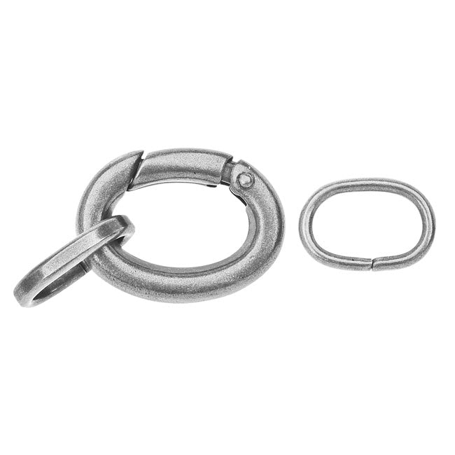Lobster Clasps, Oval with 2 Jump Rings 20x15mm, Antiqued Silver Plated (1 Set)