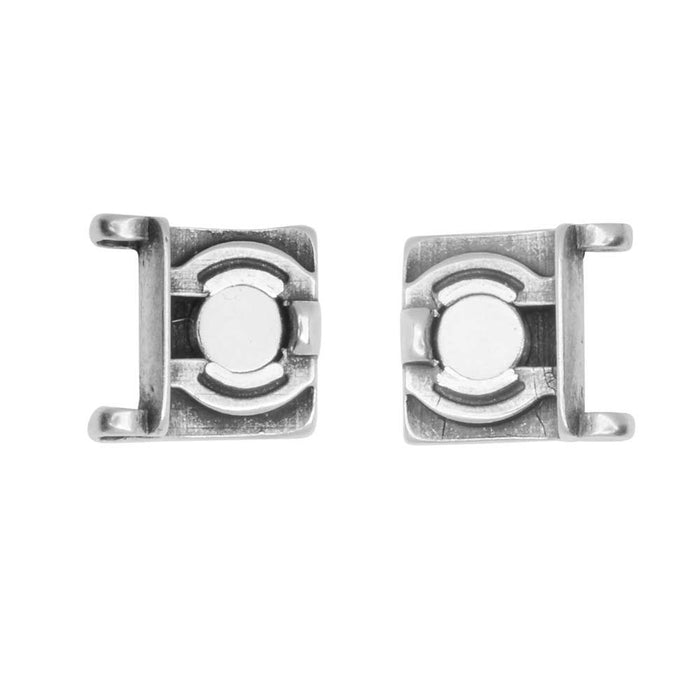 Cymbal Magnetic Clasps for 11/0 Delica & Round Beads, Axos, Square 13x9.5mm, Antiqued Silver Plated (1 Set)