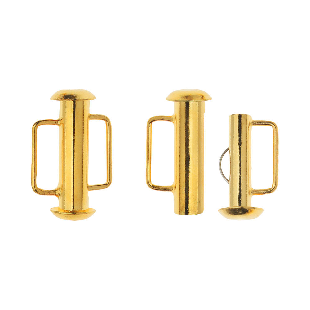 Slide Tube Clasps, with Bar Loops 16.5x10.5mm, 22K Gold Plated (4 Sets)
