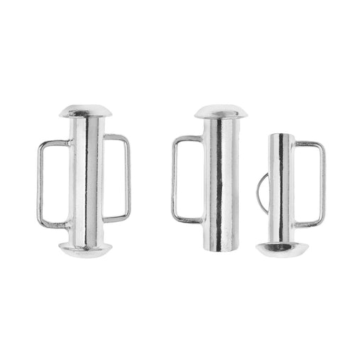 Slide Tube Clasps, with Bar Loops 16.5x10.5mm, Silver Plated (4 Pieces)