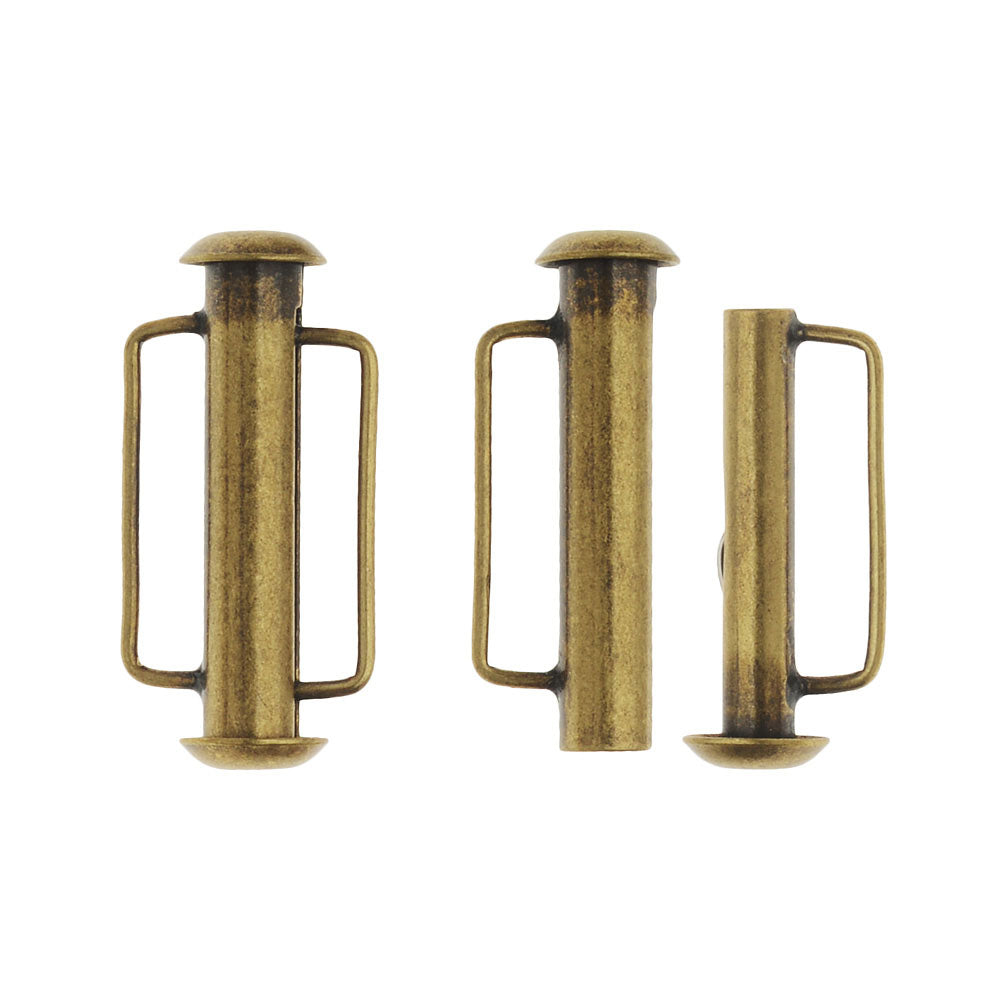 Slide Tube Clasps, with Bar Loops 21.5x10.5mm, Antiqued Brass Plated (2 Pieces)