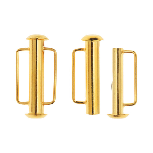 Slide Tube Clasps, with Bar Loops 21.5x10.5mm, 22K Gold Plated (2 Pieces)