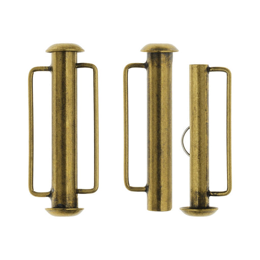 Slide Tube Clasps, with Bar Loops 26.5x10.5mm, Antiqued Brass Plated (2 Sets)