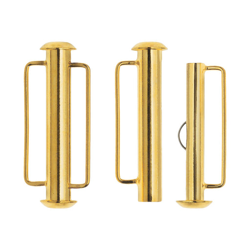 Slide Tube Clasps, with Bar Loops 26.5x10.5mm, 22K Gold Plated (2 Sets)