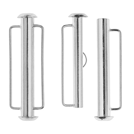Slide Tube Clasps, with Bar Loops 31.5x10.5mm, Silver Plated (2 Pieces)